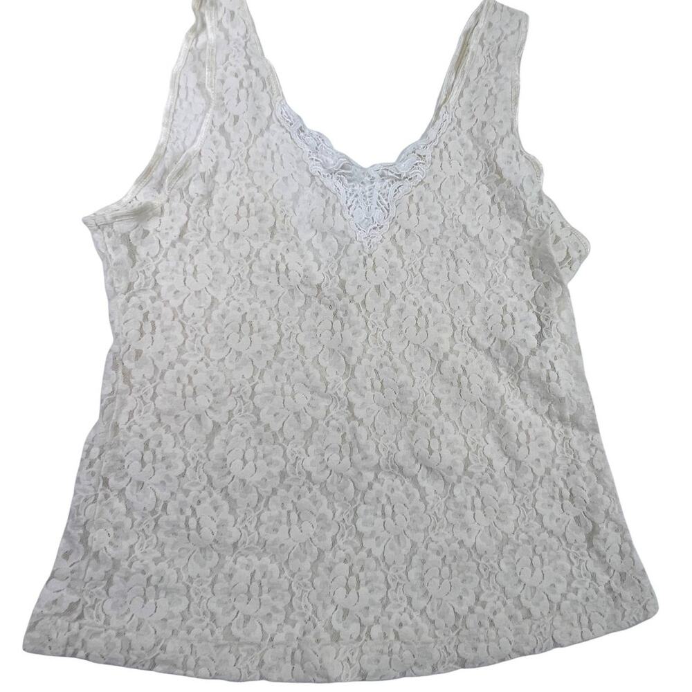 Floral White Lace Dressy Floral Cami Tank Top Large